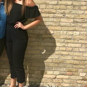 Express off-the-shoulder ankle length black jumpsuit